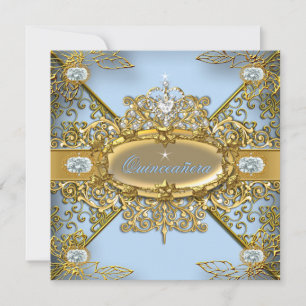 Elite Quinceanera Zacht Blauw Gouden Damast 15de Kaart