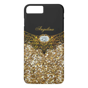 Elite Regal Gold Black Diamond Jewel iPhone 8 Plus / 7 Plus Hoesje