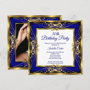 Elite Royal Blauw Goud Parel Foto 30e verjaardag Kaart