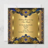 Elite Royal Blue Gem Gold Black Birthday Party Kaart (Achterkant)
