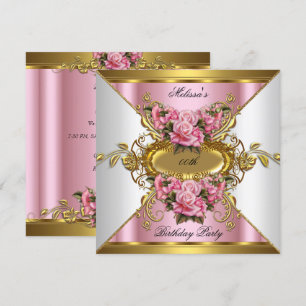 Elite Roze Rozen Witte Gouden Verjaardagsfeestje Kaart
