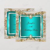 Elite Turquoise Crème Goud Parel Verjaardagsfeestj Kaart (Voorkant / Achterkant)