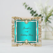 Elite Turquoise Crème Goud Parel Verjaardagsfeestj Kaart (Staand voorkant)