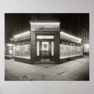Elite Wasserij, 1928. Oude foto Poster