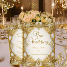 Elite Wedding Gold White beige Cream Pearls Lijst