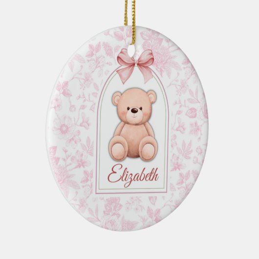 Elizabeth | Aangepaste Roze Teddybeer Nursery Desi Keramisch Ornament (Rechts)