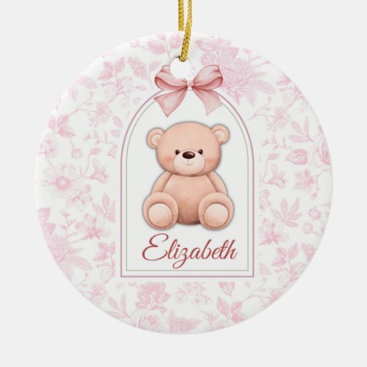 Elizabeth | Aangepaste Roze Teddybeer Nursery Desi Keramisch Ornament (Voorkant)