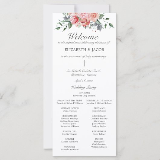 Elizabeth Catholic Wedding Programme avec Messe (Devant)