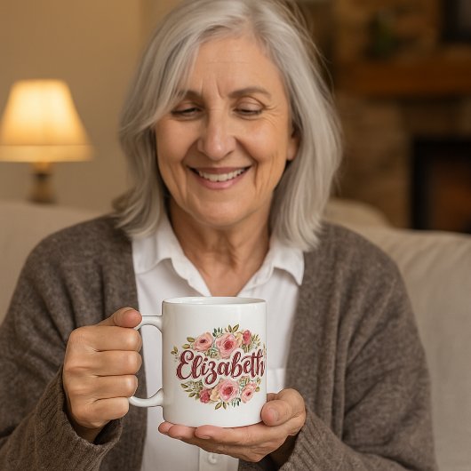 Elizabeth Floral Name Mug – Vintage Peony Flowers Koffiemok