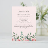 Elizabeth Pink Floral Wedding Reception Informatiekaartje (Staand voorkant)