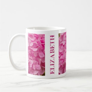 "Elizabeth" Pink Spring Hortensia Bloemen Letterin Koffiemok