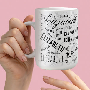 Elizabeth Typography Naam Zwart Wit Koffiemok
