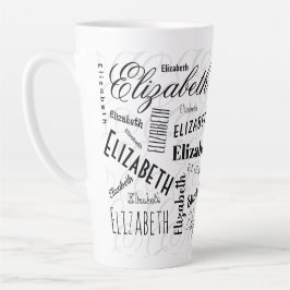 Elizabeth Typography Naam Zwart Wit Latte Mok