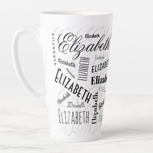 Elizabeth Typography Naam Zwart Wit Latte Mok (Links)