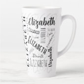 Elizabeth Typography Naam Zwart Wit Latte Mok (Rechts)