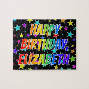 "ELIZABETH" Voornaam, geun "HAPPY BIRTHDAY" Legpuzzel