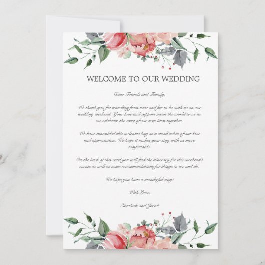 Elizabeth Wedding Welcome Letter & Itinerary (Voorkant)