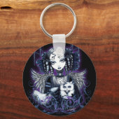 Elizabeth White Persian Cat Angel Sleutelhanger (Voorkant)