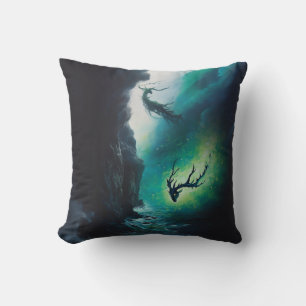 Elk Antlers Magical Witchy Green Portal AI Art Kussen