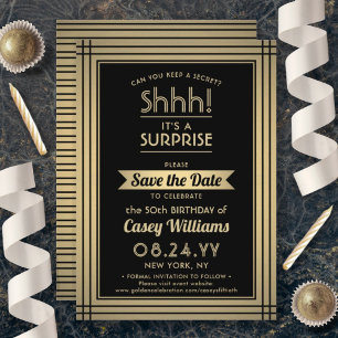 ELK 'Birthday Surprise Party Elegant Black and Gol Save The Date
