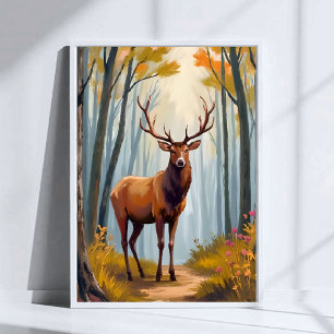 Elk bos watercolor landschapskunst poster