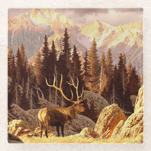 Elk Bull Glazen Onderzetter (Voorkant)
