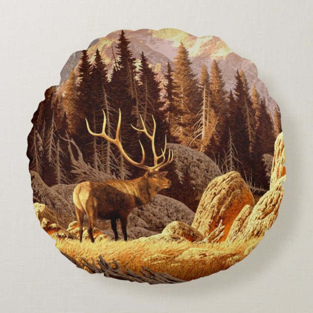 Elk Bull Rond Kussen (Voorkant)