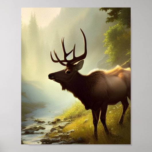 Elk door een Forest Stream Digital Art print (Voorkant)