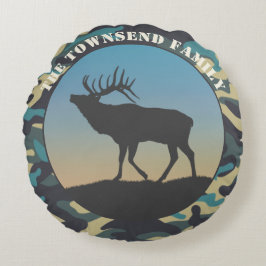 Elk en Camo Blue Rond Kussen