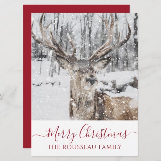 Elk En Hiver Vacances Neige Noël Invitation (Devant / Derrière)