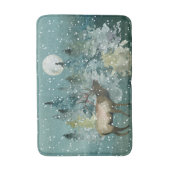 Elk in Forest Full Moon Snowfall Waterverf Badmat (Voorkant Verticaal)