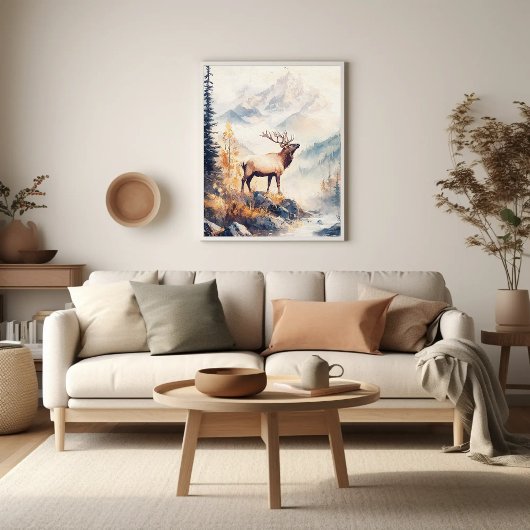 Elk in Mountain Forest Scenery Natuur Esthetisch Poster
