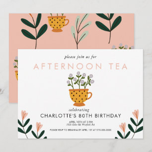 Elk jaar Abstracte bloemen Tea Party Birthday Kaart