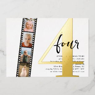 Elk jaar Eenvoudige 4 filmstrip Foto Birthday Folie Uitnodiging