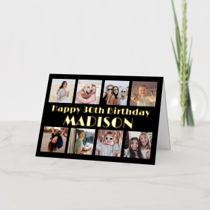 ELK jaar Happy Birthday 8 Fotocollage Zwart Folie Wenskaart