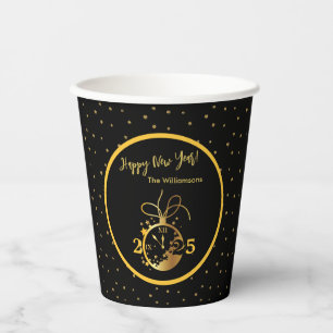 Elk jaar Happy New Year's Black Gold Clock Papieren Bekers
