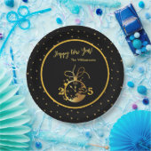 Elk jaar Happy New Year's Black Gold Clock Papieren Bordje (Feest)
