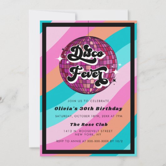 Elk Jaar Retro Disco Bal Roze Verjaardags Uitnodig Kaart (Voorkant)