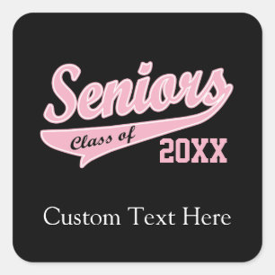 Elk jaar, Senior Class roze/zwart Afstuderen Vierkante Sticker