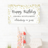 Elk Jaar Verjaardag Confetti Script Zwart en Goud Spandoek (Insitu)