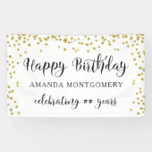 Elk Jaar Verjaardag Confetti Script Zwart en Goud Spandoek (Horizontaal)