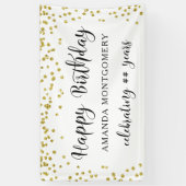 Elk Jaar Verjaardag Confetti Script Zwart en Goud Spandoek (Verticaal)