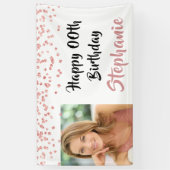 Elk jaar Verjaardag Roos Gold Confetti Script Foto Spandoek (Verticaal)