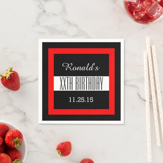 Elk jaar Verjaardag Zwart met Rood Lijst Custom A0 Servetten (Insitu)