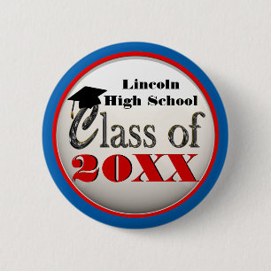 Elk jaar weer roodrood, wit en blauw Afstuderen Bu Ronde Button 5,7 Cm