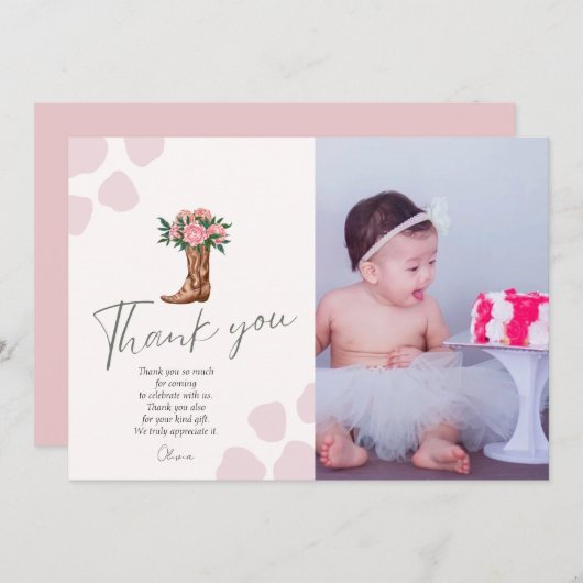 Elk jaar westerne cowgirl foto van roze verjaardag bedankkaart (Voorkant / Achterkant)