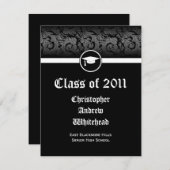 Elk jaar ~ Zwart-wit Damask Afstuderen Kaart (Voorkant / Achterkant)