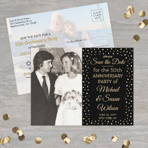 ELK Jubileum Save the Date Black & Gold 2 Foto Uitnodiging Briefkaart