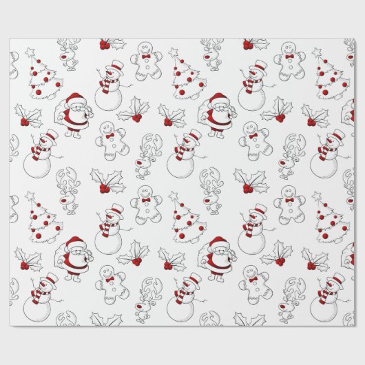 Elk kerstteken rood en wit cadeaupapier (Vlak)