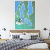 Elk Lake Michigan-kaart Canvas Afdruk (Insitu (Slaapkamer))